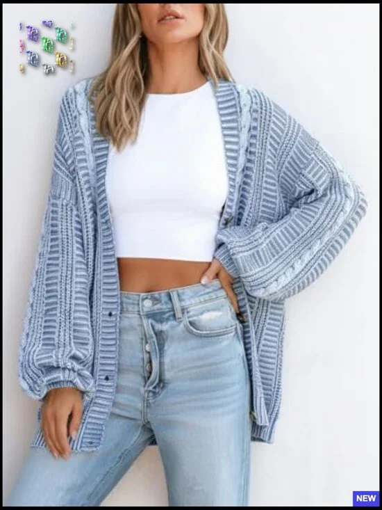 Oversized Chunky Knit Cardigan Sweater Open Front Long Sleeve with Pockets - Picture 4 of 4